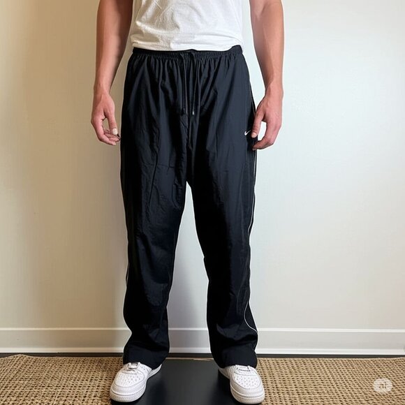 VTG Nike Golf Track Pants Men XL Black Gold Baggy Windbreaker Ankle Zip … - Picture 2 of 7